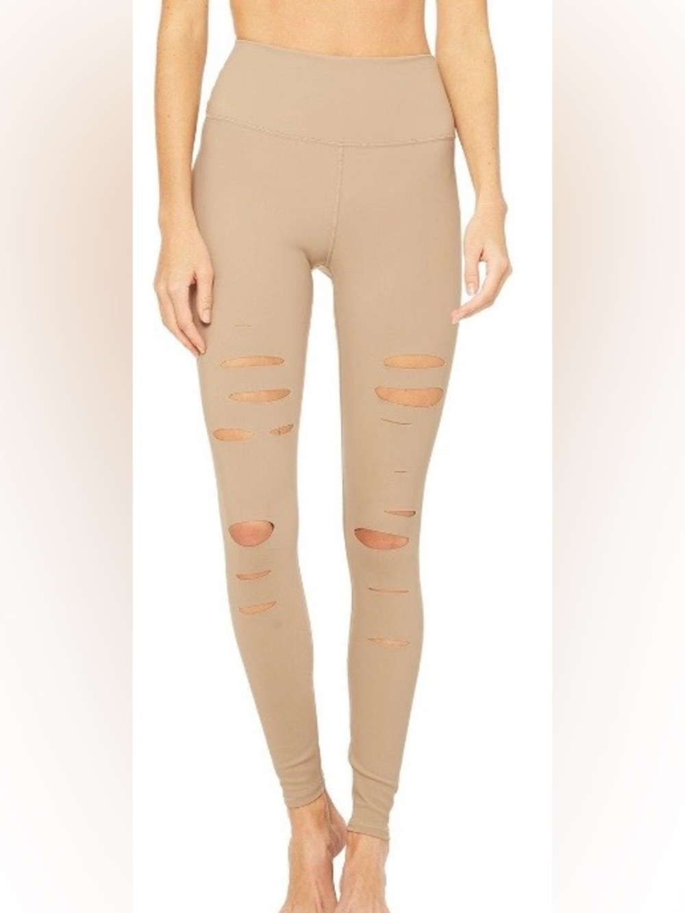 Sold out $144 nwt new M ALO warrior high waist ripped leggings gravel tan
